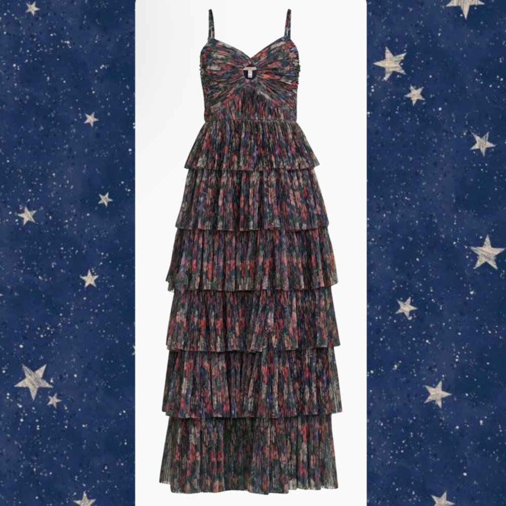 Hutch Multicolor Tiered ruffled cut out Maxi Dress NWT Sz 6/medium
